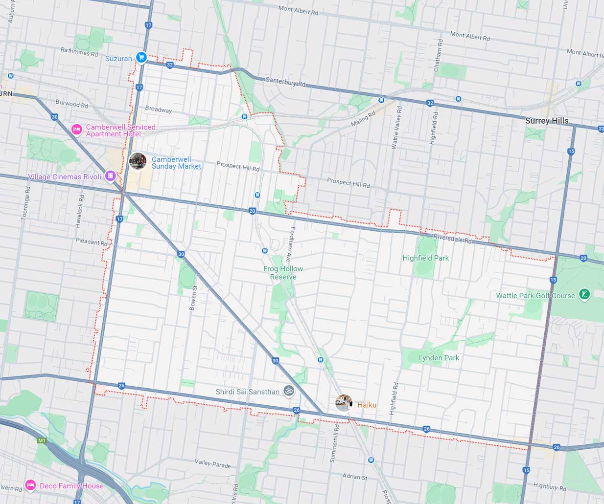 Camberwell Map Area
